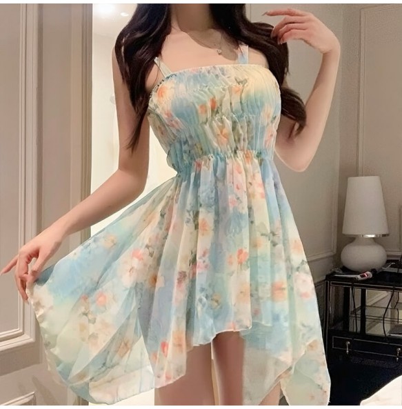 FEE ET MOI - Monet’s Garden Deep V Floral Dress (Blue)